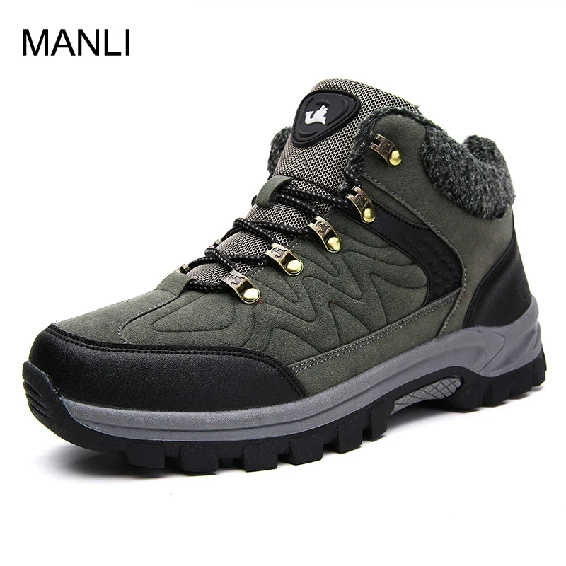 

MANLI Big size 48 New Men Boots for Men Winter Snow Boots Warm Fur&Plush Lace Up High Top Anti-skid Men Shoes Sneakers Boots