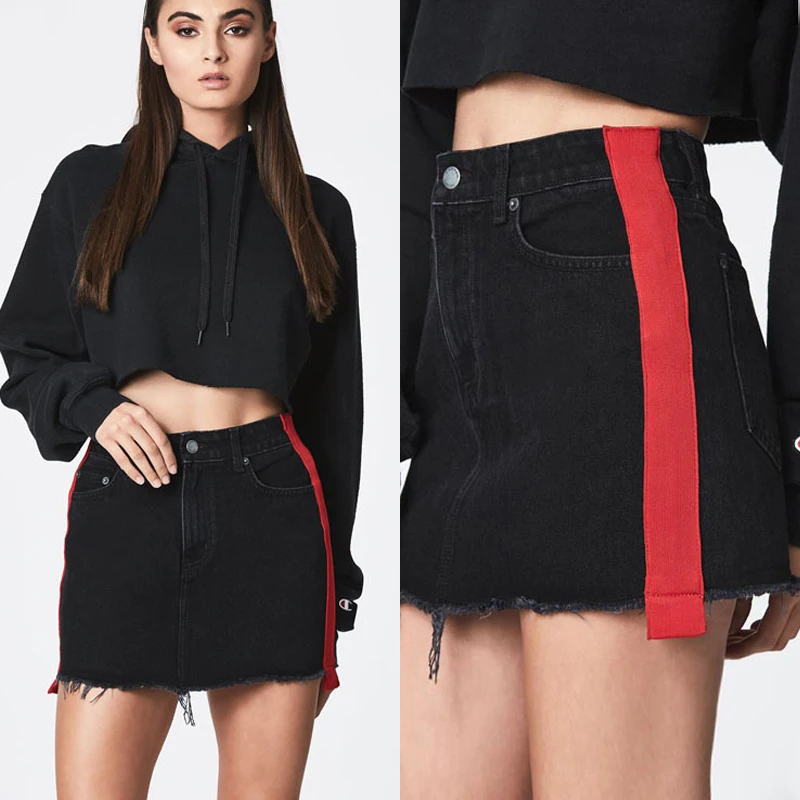 black denim a line mini skirt
