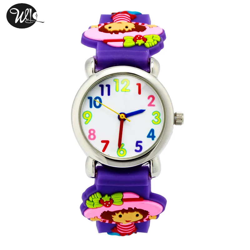 Детские часы 3D ремень с рисунком для мальчиков и девочек с клубникой Для Девочек Кварцевые Часы Указатель Электронный Водонепроницаемый часы ребенку подарок часы - Цвет: Фиолетовый