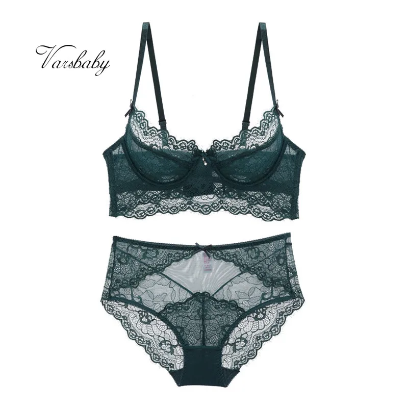  Varsbaby women's sexy ultra-thin push up wide lace underwear breathable bra sets