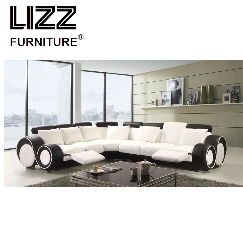 

Adjustable modern Euro L-shape Home furniture leather corner sofa recliner sofa set for living room