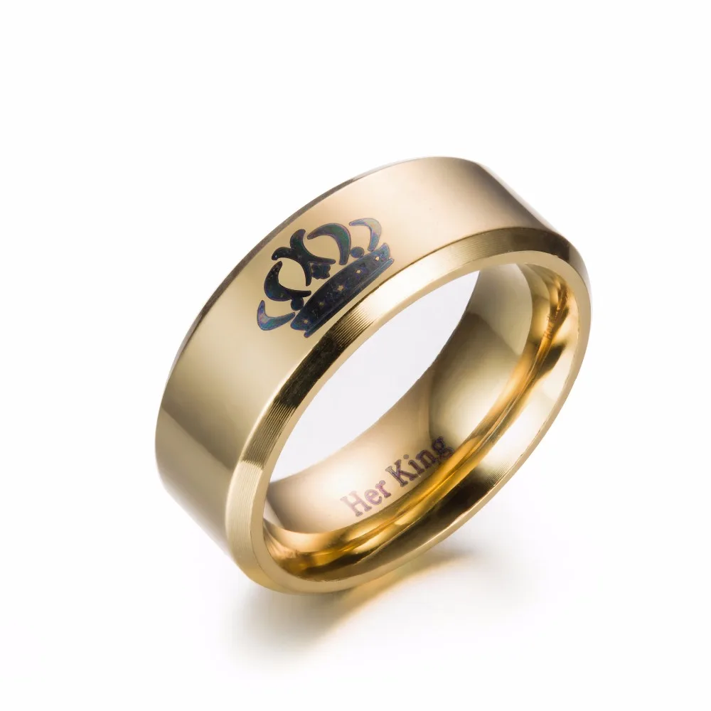 Stainless Steel Couple Ring Her King and His Queen Wedding Rings for Lovers