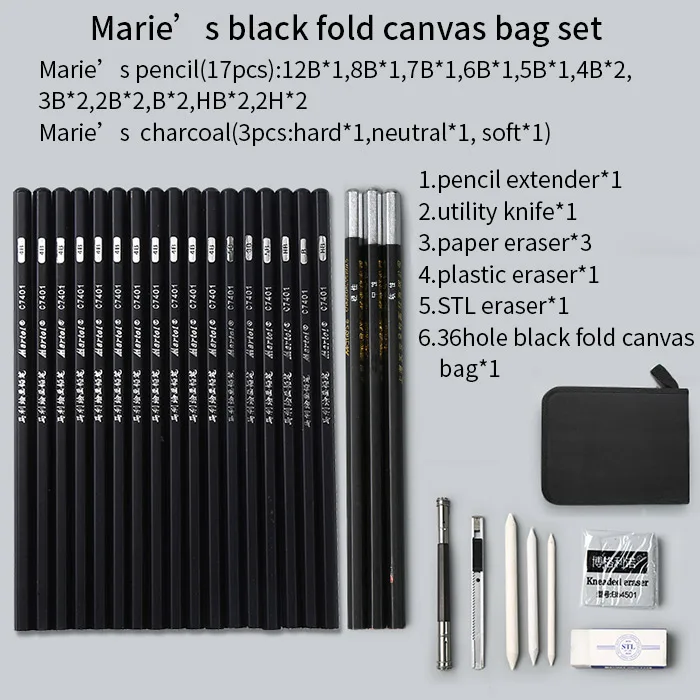 Maries fold bag set 27 шт. набор карандашей для эскизов набор профессиональных набросок рисунок набор деревянных карандашей сумки для художников школьные товары для рукоделия - Color: Maries fold bag set