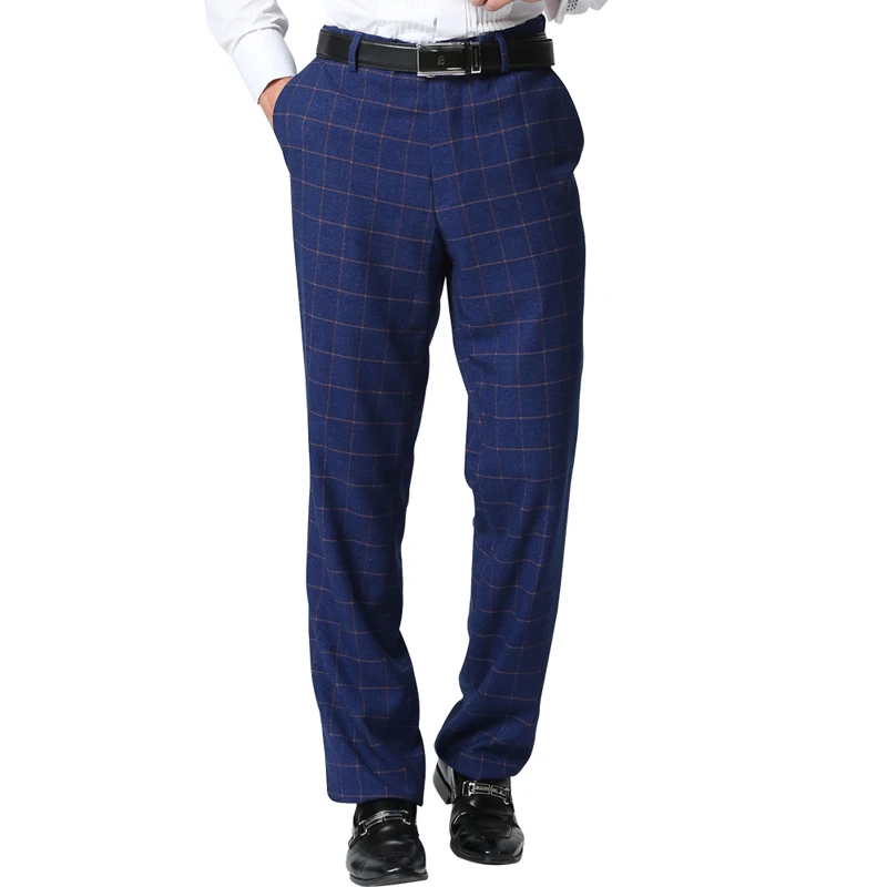 Только брюки) новое поступление высокого качества Slim Fit модный бренд бизнес прямые строгие брюки и свадебные Брюки F1599 - Цвет: standard blue plaid