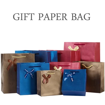 

5pcs purple Gift paper bag packaging shopping twill wedding birthday gift bag Bow tie father's day 14*15*7cm 20*20*8cm30*27*12cm