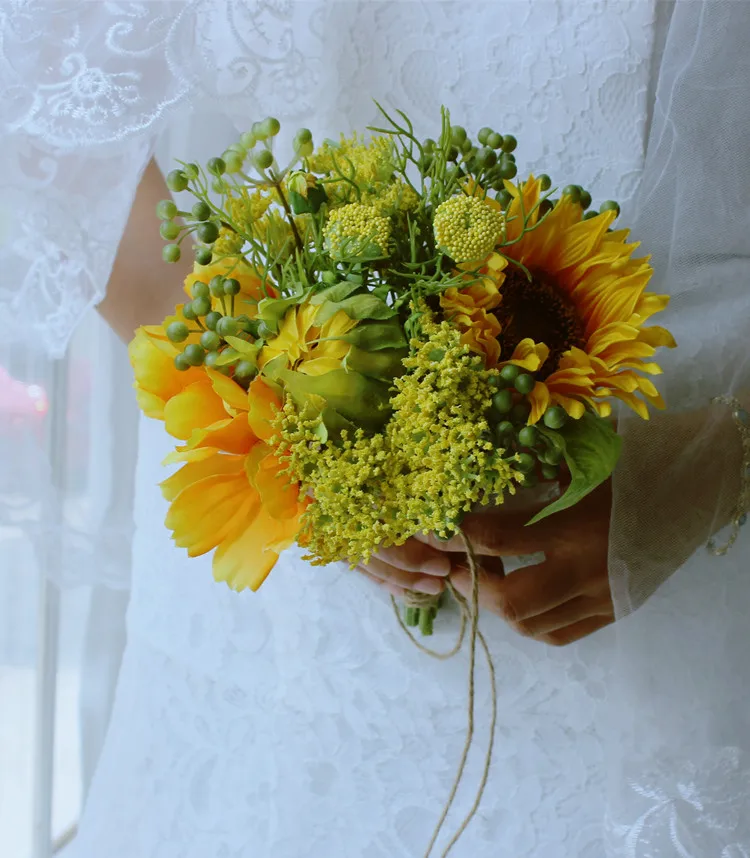 Желтые Подсолнухи Buquet для невесты Свадьба снаружи свадебные искусственные цветы для свадьбы подружки невесты цветы de noiva букеты