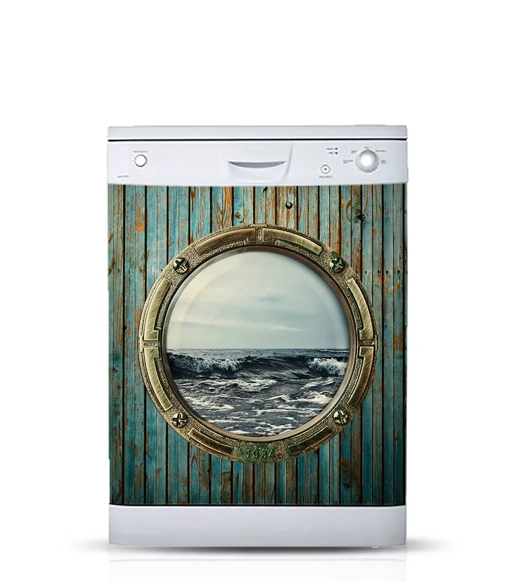 

Wholesale 3D Ship Cabin Illuminator SelfAdhesive Dishwasher Refrigerator Freeze Sticker Kid's Art Fridge Door Cover Wallpaper