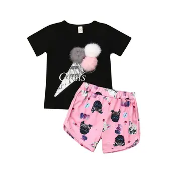 

Toddler Baby Girls Summer Clothes Set Ice Cream T-Shirt Tops+Shorts Pant 2Pcs Cute Girl Outfit Clothing
