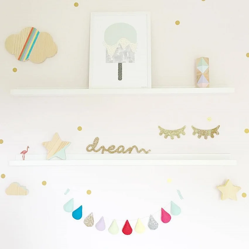 Маленькие ресницы деревянные наклейки для детей украшение стены комнаты комната экологический крюк дети подарок сосновый дерево украшение для двери - Цвет: Flash Gold