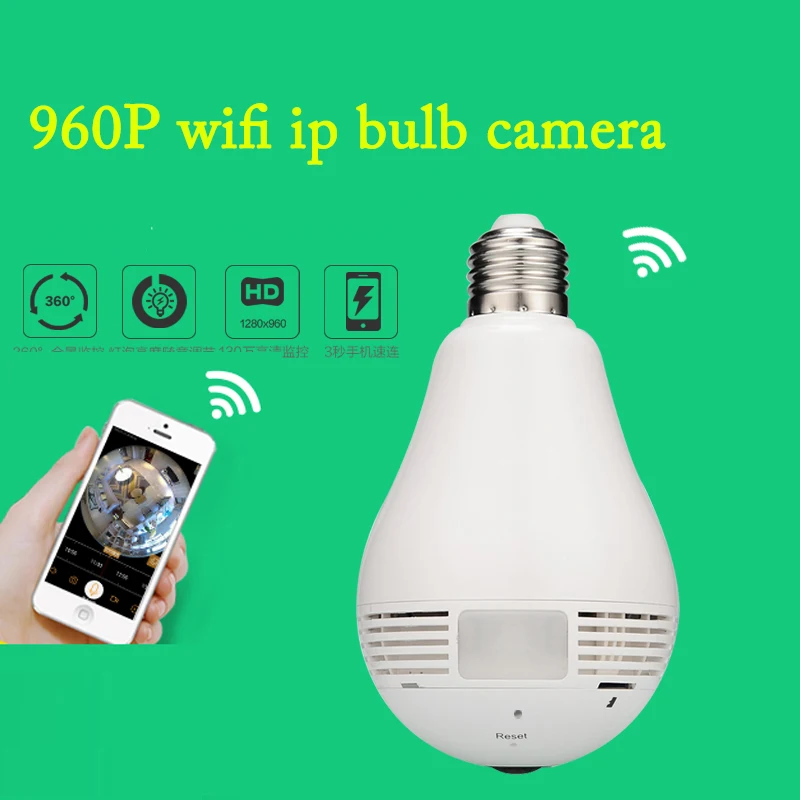

Bulb Light Wireless IP Camera Wifi Home Security 960P Fisheye 360 Degree Panoramic Camera P2P Security Camera Motion Detection