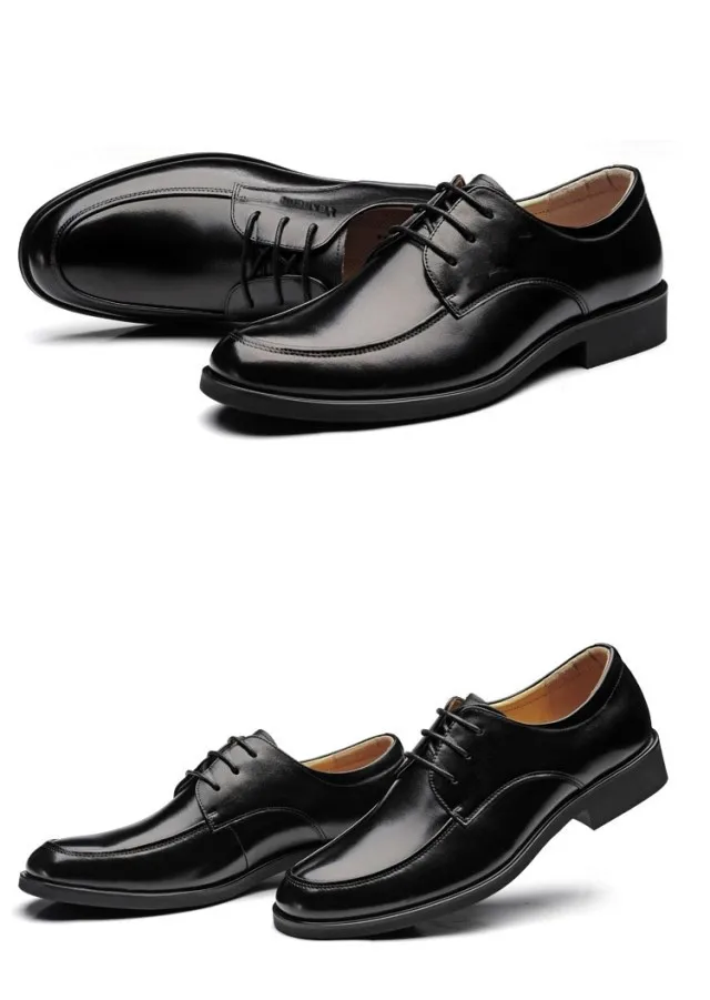 Mazefeng New Male Leather Shoes Breathable Round Toe Men Dress Shoes Lace-up Solid Business Leather Shoes Wear-resisting