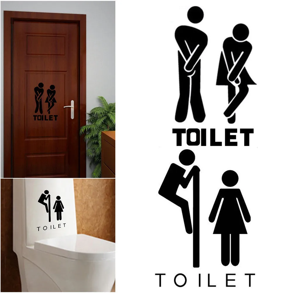 1pcs Toilet Sign Houseplate Wall Stickers PVC Toilet rest room Door Stickers Simple toilet