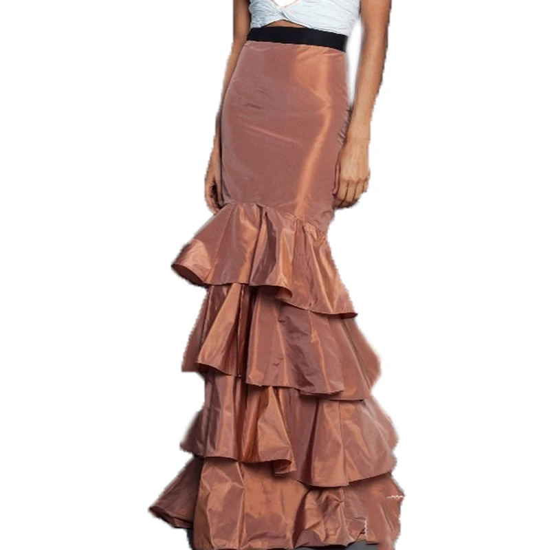 

2017 Chic Sexy Taffeta Trumpet Long Skirts Women To Party Ruffles Tiered Mermaid Skirt Custom Made Zipper Adult Skirt Bottom