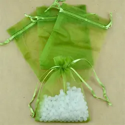 Оптовая продажа 100 шт 20x30 см подарочные мешочки из органзы армейский зеленый цвет большой тянущаяся органза сумки пакеты для свадебных