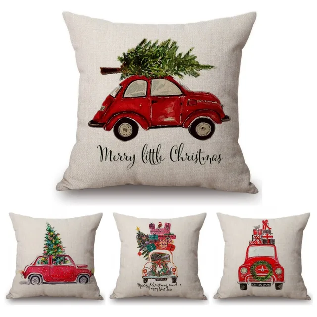 Acquerello Di Natale Cars Stampa Casa Cuscino Decorativo per Divano Di Natale De Acquerello Di Natale Cars Stampa Casa Cuscino Decorativo per Divano Di Natale De