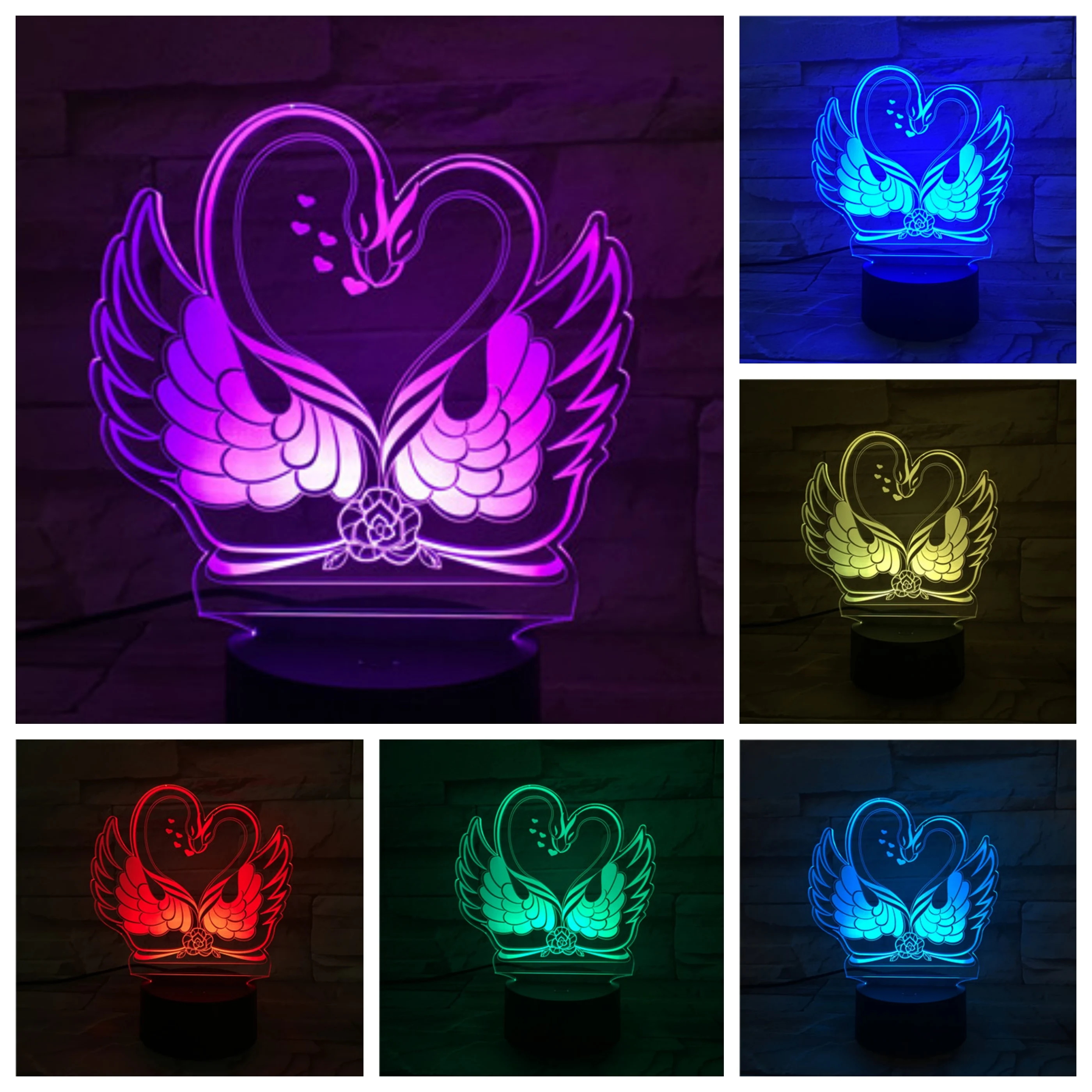 

Two swans 3D LED Lamp bedside gece lambasi decorative lights RGB Boy Child Kids Baby Birthday Gifts USB 3D LED Night Light