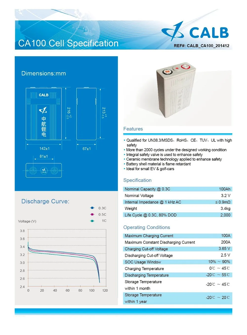 CALB 24V100AH LIFEPO4 аккумулятор для электромобиля CA100F1 аккумуляторные батареи для рынка ЕС