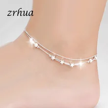 ZRHUA пляжный многослойный браслет на ногу с бусинами и звездами, цепочка на ногу, 925 пробы, серебряный браслет на ногу для модных женщин, ювелирные изделия