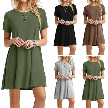 

Womens Summer Dress Loose Mid Sleeve Dress Solid Color Short Sleeves Oversize Pullover Casual Dress Streetwear Plus Size S-2XL