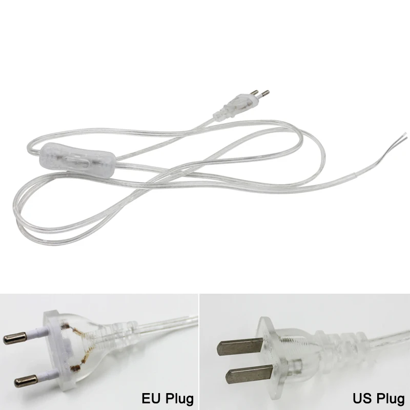  line Cable 1.8m with Button switch EU Plug Light Switching Transparent Wire Extension Power Cord wi - 32733159141
