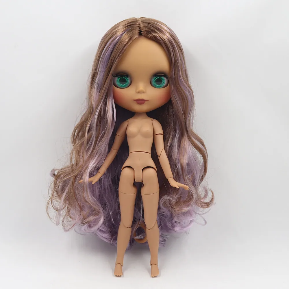 ICY Fortune Days factory blyth Кукла № 9158/1049 Обнаженная кукла с темной кожей фиолетовые смешанные волосы и матовое лицевое соединение тела
