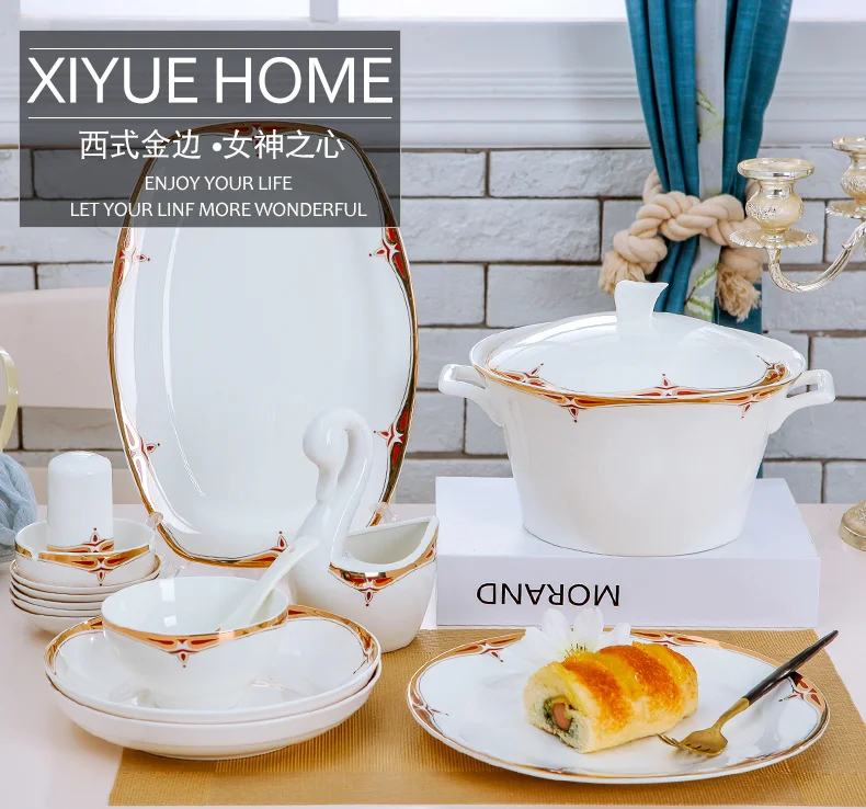 cutlery dinnerware set Jingdezhen Ceramic European 60 Pieces Bone Porcelain Tableware Set Household dishes Set bowls and plates