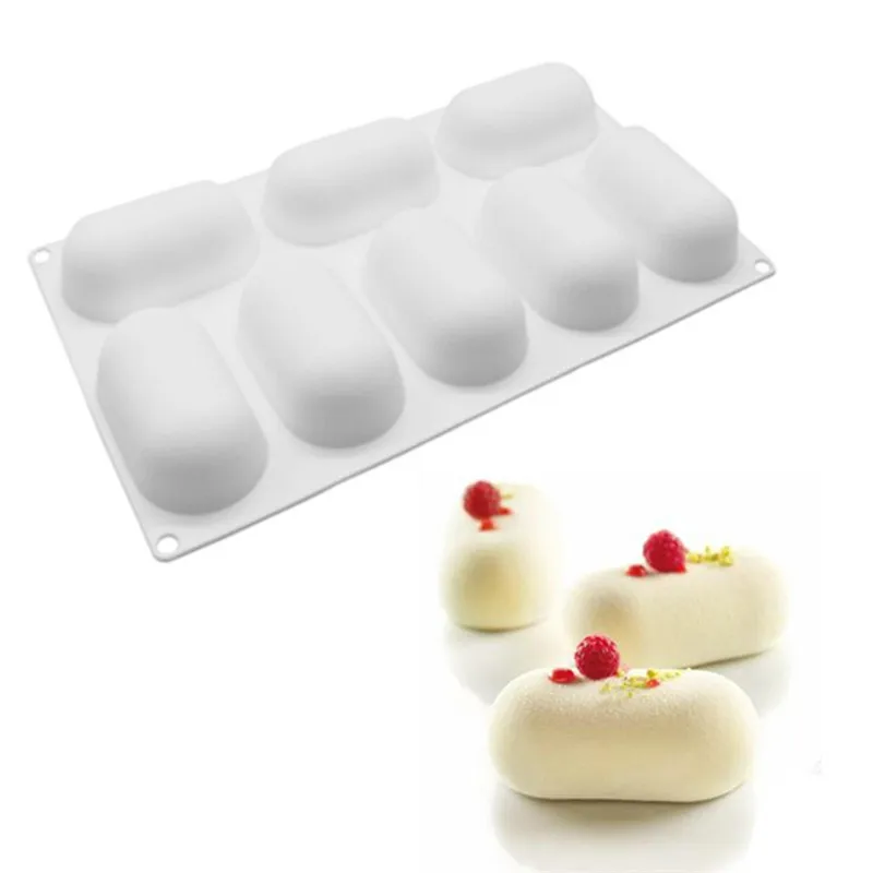 Silicone 8 Cavity Oval Pillow Shape Cake Mold DIY Pastry Baking Dessert