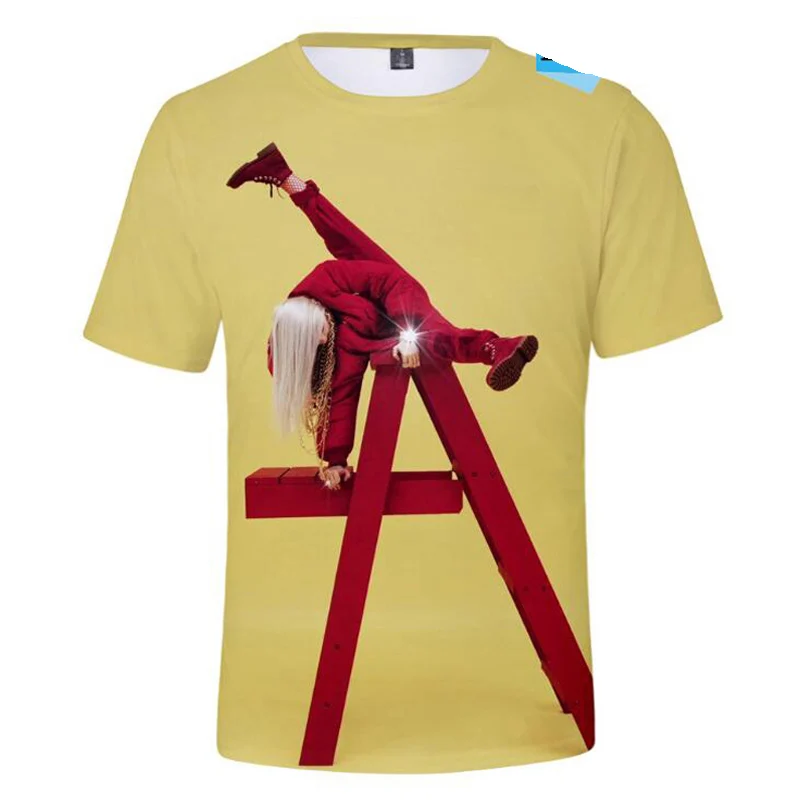 

2019 Summer Men's Brand Clothing O-Neck Short Sleeve Funny Tshirt Billie Eilish 3D Print T Shirt Homme Streetwear Tumblr Clothes