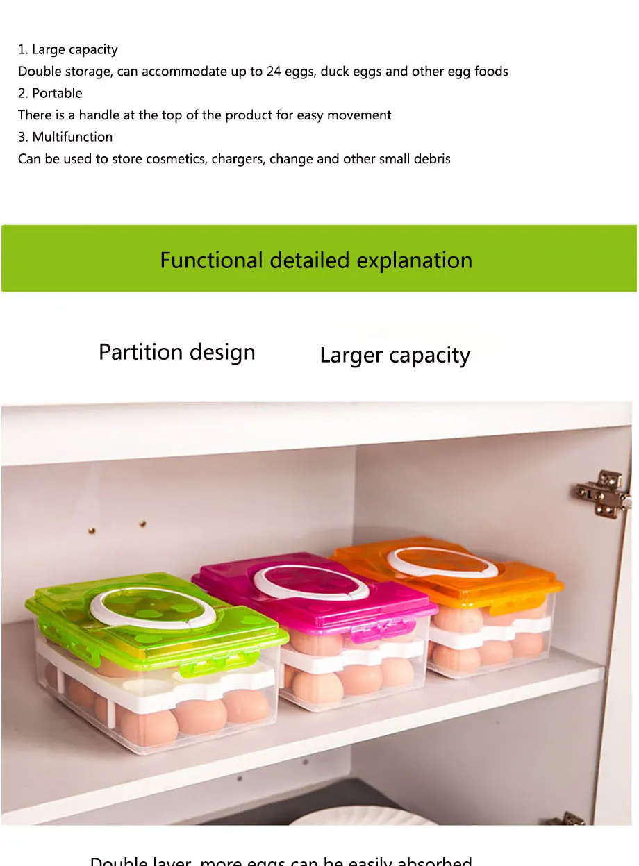 24 Сетки Коробка для яиц пищевой пластмассовый контейнер органайзер для холодильника удобный контейнер для хранения двухслойный контейнер для хранения