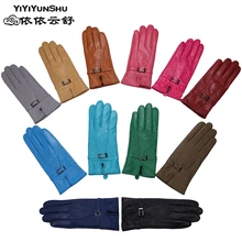 Перчатки из овчины для женщин, брендовые теплые однотонные Женские варежки из натуральной овечьей кожи, Модные женские перчатки для вечеринок
