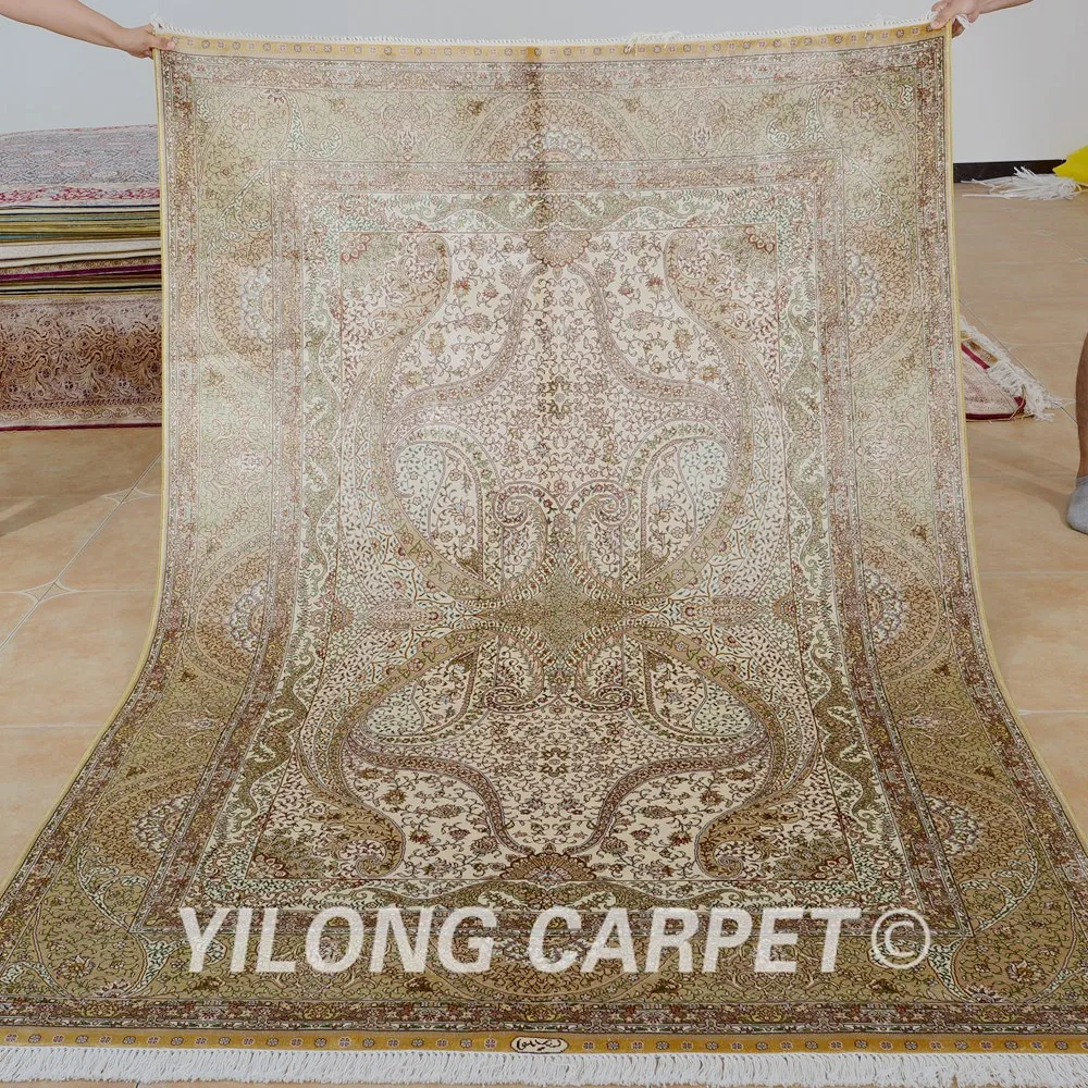 Yilong 5 'x 7 5' иранский шелковый ковер бежевый изысканный персидский Восточный