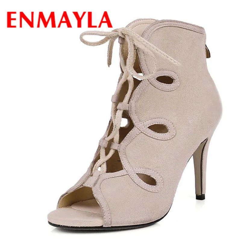 

Airfour New Gladiator Sandal Shoes Spring Fashion Lace-Up Back Zip Thin Heels Full Grain Leather Nubuck Cross-tied Women Sandals