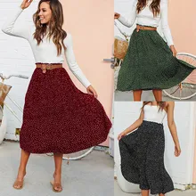 KLV модная женская плиссированная юбка в горошек с принтом качели Бохо длинная Макси Вечеринка юбка Сексуальная юбка для леди Корейская 5,8