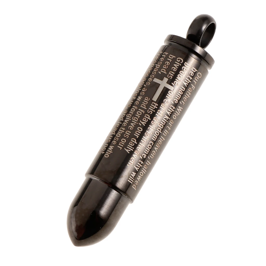 Stainless Steel Cross Bible Bullet Cremation Ashes Urn Pendant