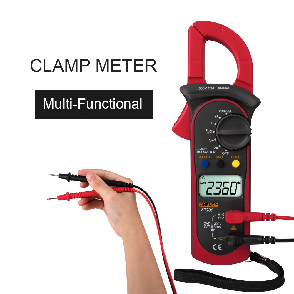 

True RMS Mini AC DC Digital Multimeter Clamp Meter Ammeter Voltage Current Resistance Transistor Tester Amperimetro Multimetro