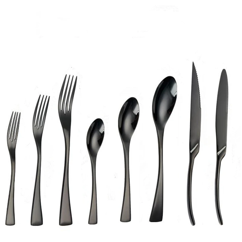 

KuBac Hommi 8Pcs Shiny Black Cutlery Set Stainless Steel Steak Knife Fork Teaspoon Party Dinnerware Gift Set Drop Shipping