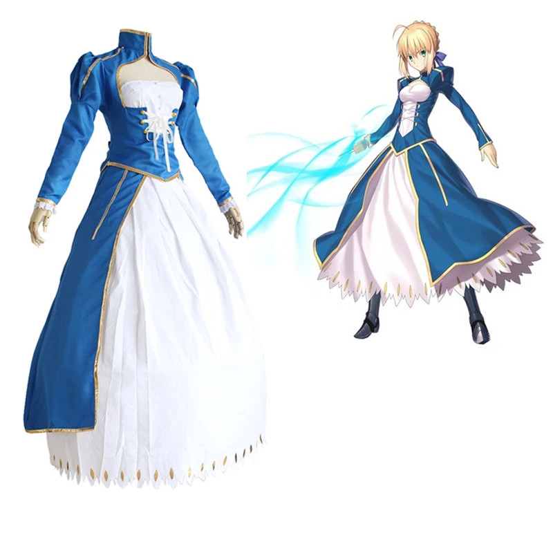 Аниме Fate Stay Night Saber карнавальный костюм Zero Artoria Pendragon полный комплект голубое