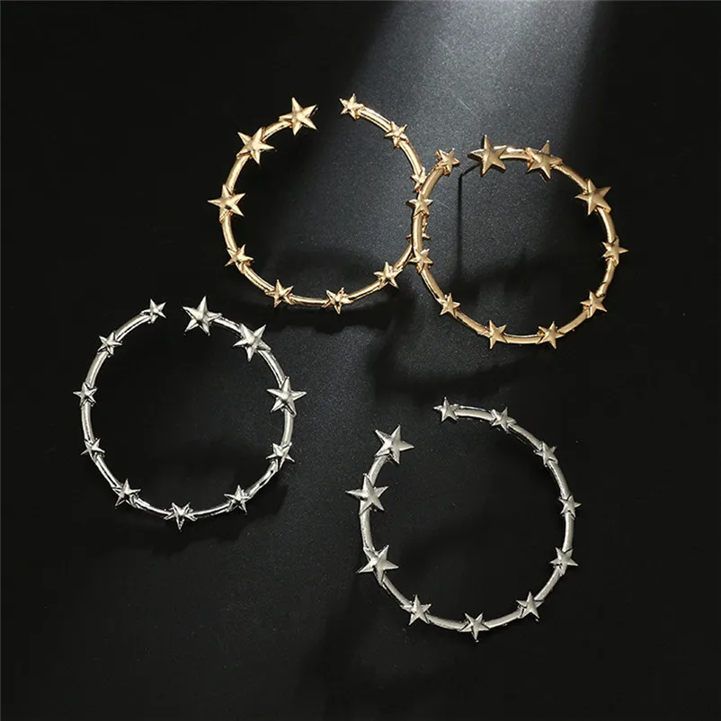 2018 Fashion Top Popular Earrings SilverGold Stainless Steel Lady Big STAR Shape Ring Hoop Earrings Boucle d'oreille Y10#N (9)