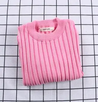 Свитера для девочек; однотонные свитера ярких цветов для мальчиков; сезон весна; Новинка; вязаный свитер в рубчик для маленьких девочек; одежда для детей; пуловер для девочек - Цвет: pink as pic