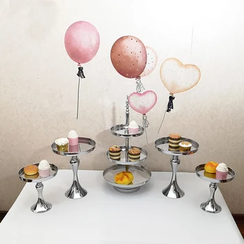 

5PCS in set Plating silver mirror surface top cake stand set cupcake stand table decoration