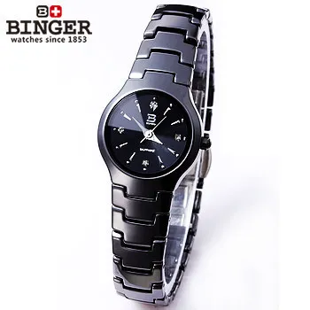 Brand Binger Quartz women Watch Fashion Black Tungsten Steel Sports Analog Wristwatch Quality Clock Black Hours