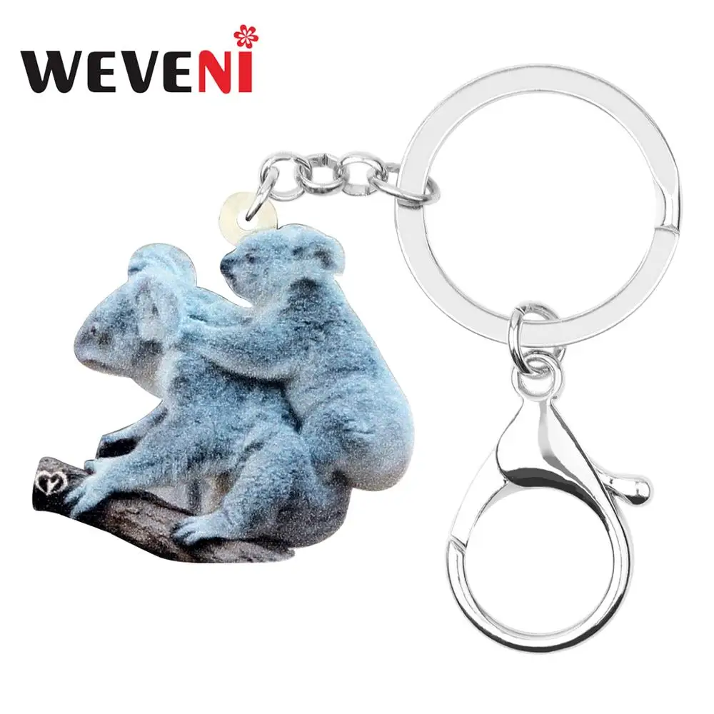

WEVENI Acrylic Australian Koala Monther And Child KeyChain Key Rings Fashion Animal Jewelry For Women Girls Teens Charms Gift