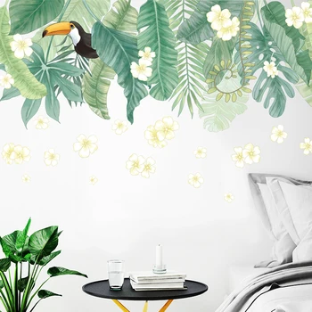 

Fresh Large Green Plantain Leaves Wall Sticker PVC DIY Mural Art Sticker for Living Room Bedroom Wall Decals Self-adhesive Decal
