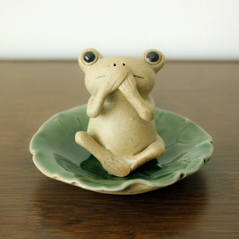 Cute frog leaf saucer Tea pet figurines Lovely font b Kawai b font Ceramic Arts and