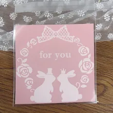 7*7+ 3 см,, 100 шт/партия пара кролик Самоклеющиеся сумки ручной работы мыло упаковка биквитов сумка