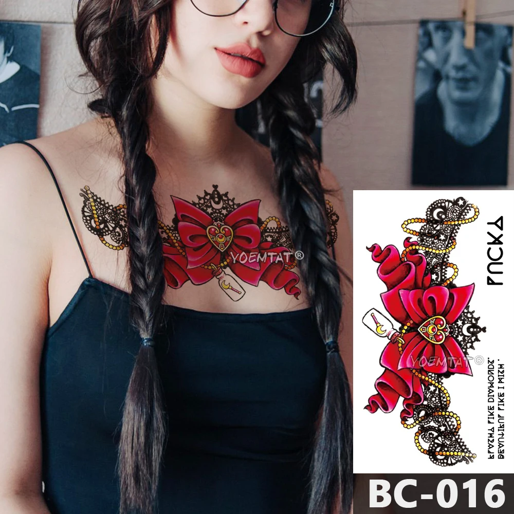

1 Sheet Chest Body Tattoo Temporary Waterproof Jewelry Star moon bow lace pattern Decal Waist Art Tattoo Sticker for Women