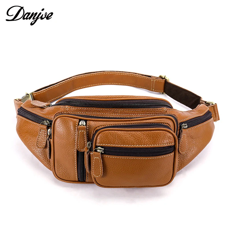 

Genuine Leather Waist Bag for Men Fashion Fanny Pack Multi-Function Belt Bag Men's Leather Money Belt Casual Travel Shoulder Bag