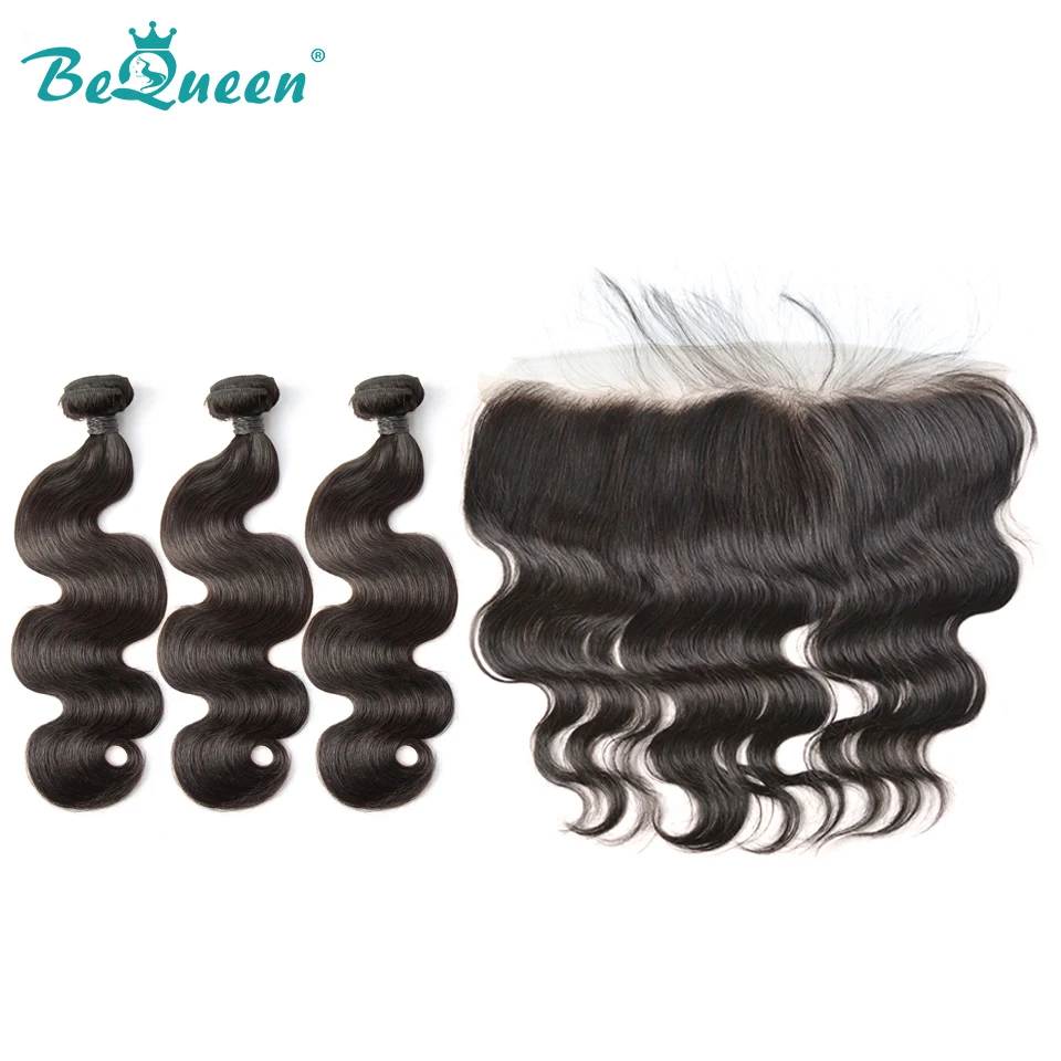 Bequeen бразильский Девы человеческие волосы средства ухода за кожей волна 3 Связки и 13x4 фронтальная природа цветные наращивания волос