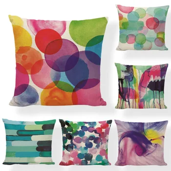 

Watercolor Abstract Raindrops Blue Pillow Case Simple Pattern 43*43CM Cushion Cover Dot Striped Decor Living Room Office Couch