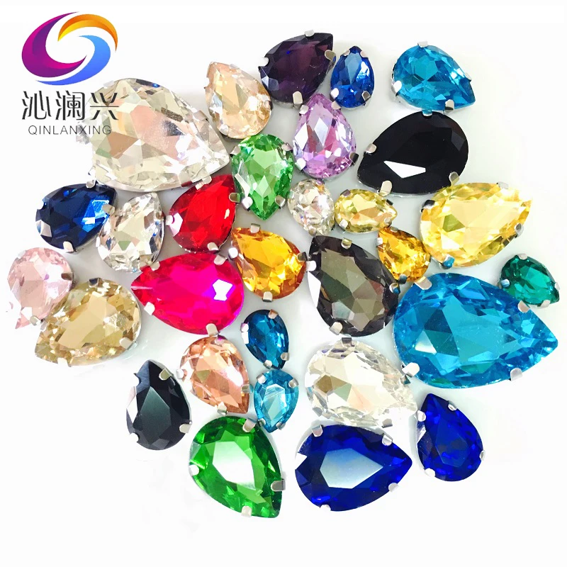 

30pcs/bag Drop Shape Mix Color Mix Size Glass Rhinestones With Claw Sew On Teardrop Crystal Stone Wedding Decoration
